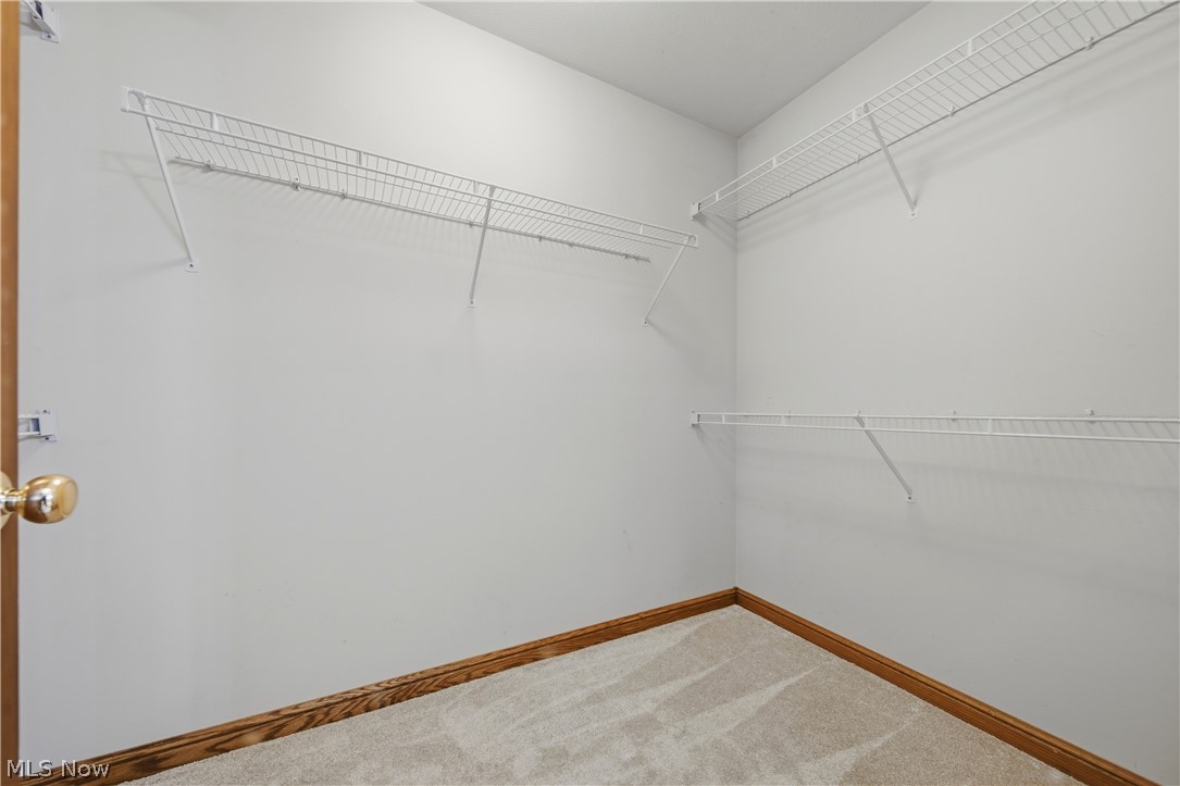 4764 Young Road Stow, OH 44224 - Photo 27 of 41 Master walk-in closet space featuring light grey carpet flooring, white walls, and wood-finish baseboards