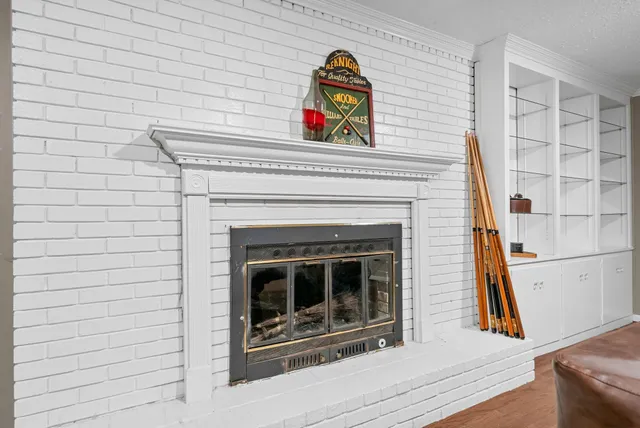 a close view of a fireplace