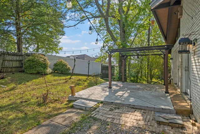 a view of a backyard with large tree