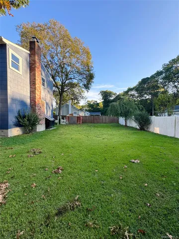 a view of a backyard with plants and large trees