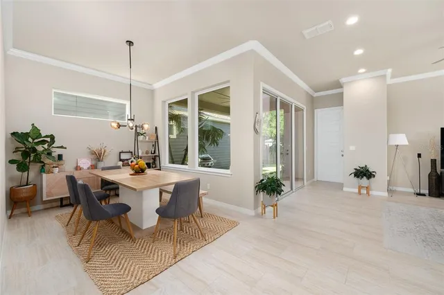 a view of a balcony with wooden floor
