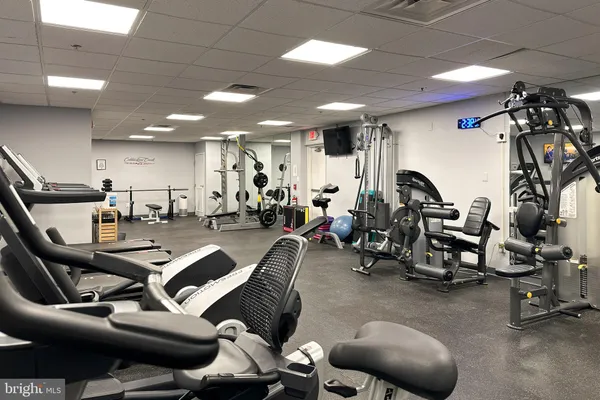 a view of a room with gym equipment