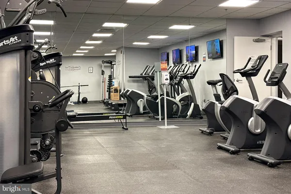 a view of a room with gym equipment