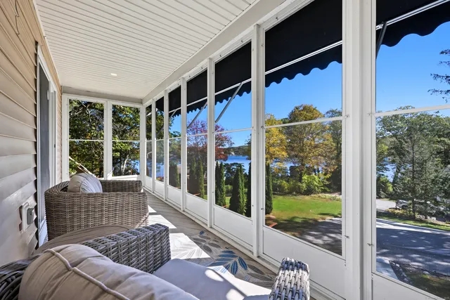 a balcony with furniture