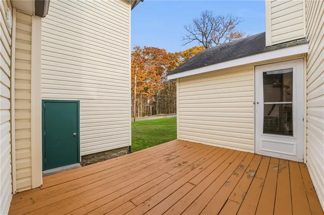 a view of a backyard with a deck