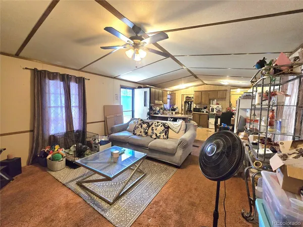a living room with furniture a chandelier and a rug