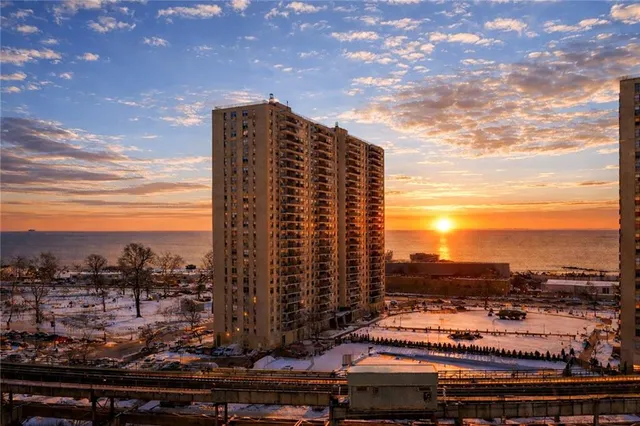 a city view with tall buildings