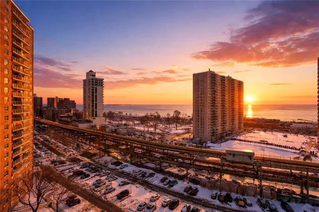 a city view with tall buildings