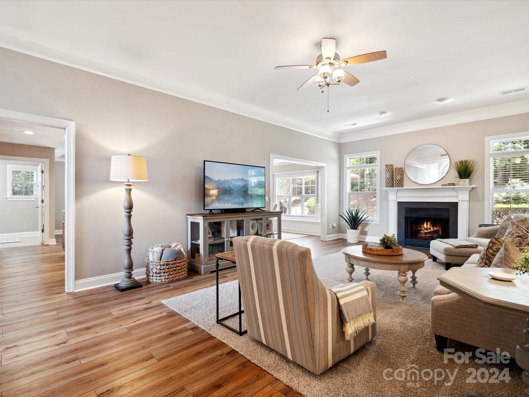 166 Zimmerman Drive Fort Mill, SC 29708 - Photo 8 of 30 a living room with furniture a fireplace and a flat screen tv