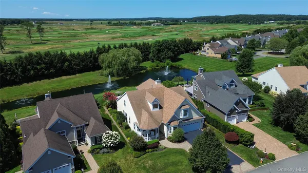 an aerial view of a house with garden