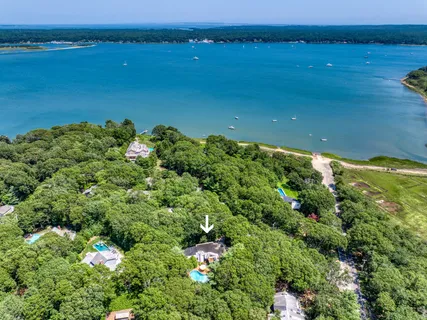 a view of a lake with a city