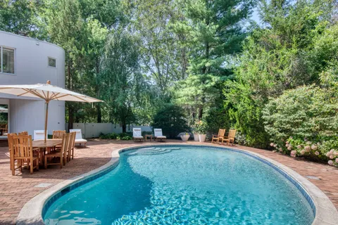 an outdoor view with patio