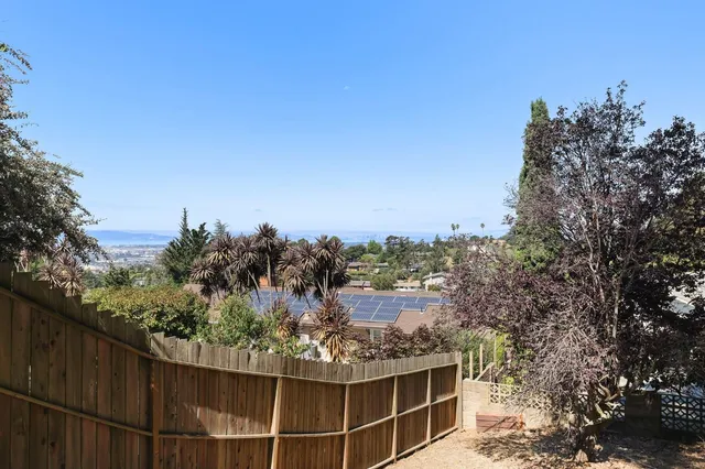 a view of a trees in a backyard of a house
