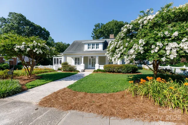 a aerial view of a house with a yard and potted plants
