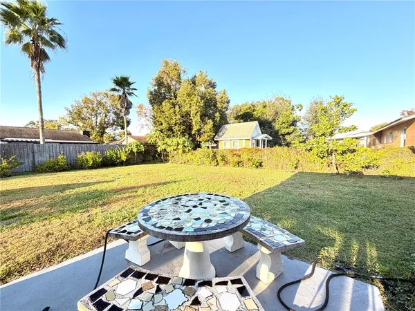 a view of a swimming pool with a yard