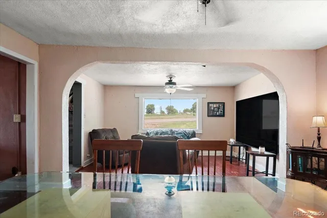 a view of a livingroom with furniture window and wooden floor