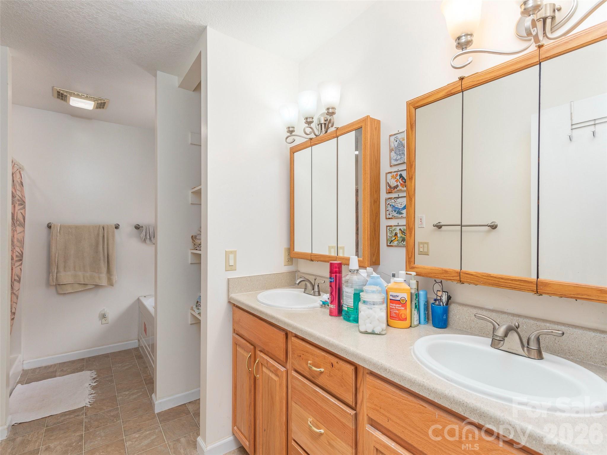 1120 Jacobs Branch Road Franklin, NC 28734 - Photo 15 of 36 a bathroom with double vanity sinks and a mirror