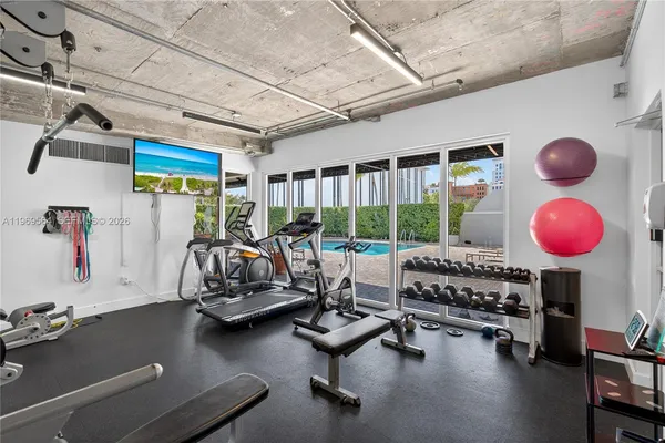 a view of a room with gym equipment