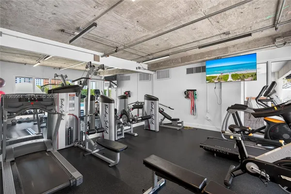 a view of a room with gym equipment