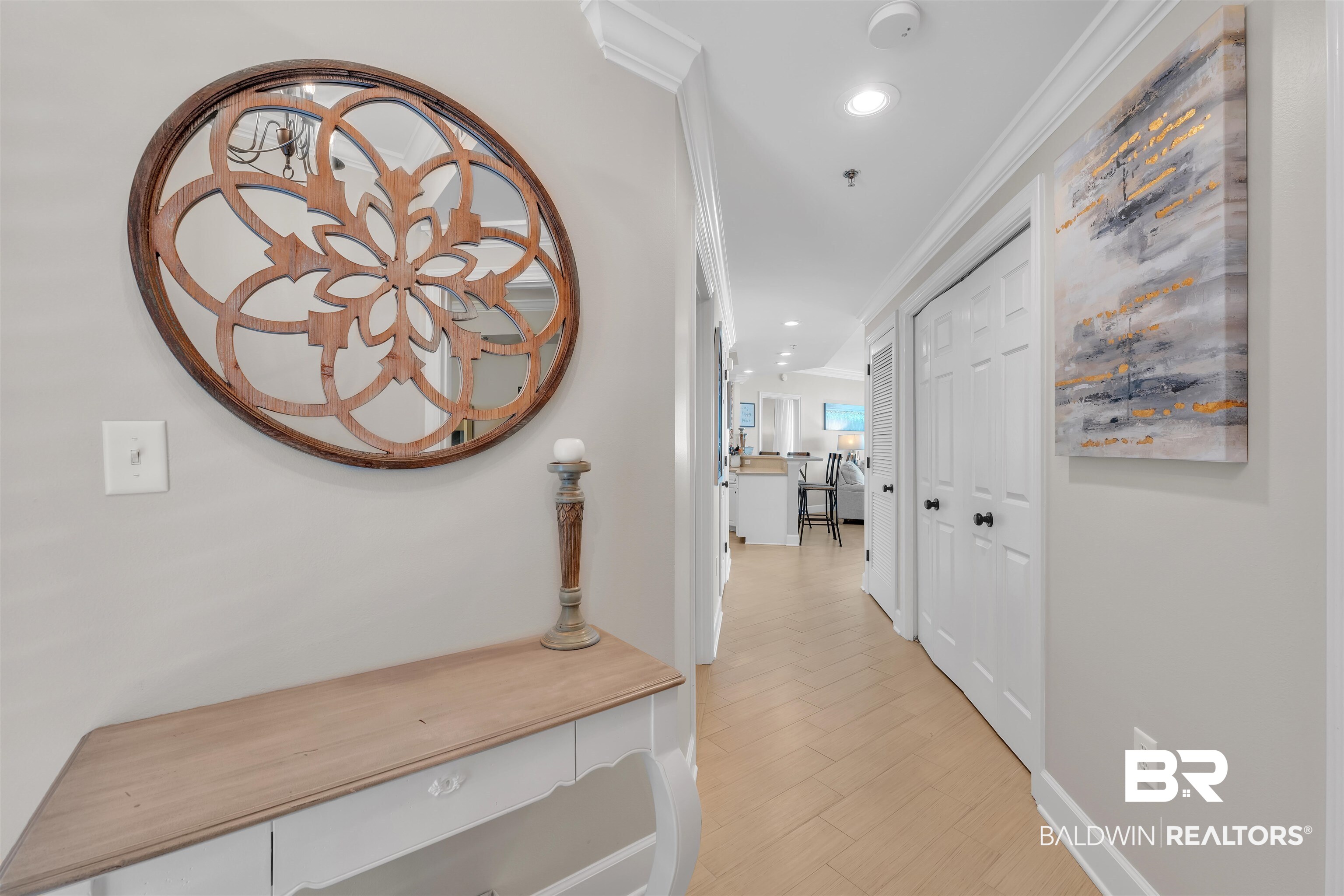 27582 Canal Road, Unit 2605 Orange Beach, AL 36561 - Photo 23 of 41 Hall featuring ornamental molding, recessed lighting, and baseboards
