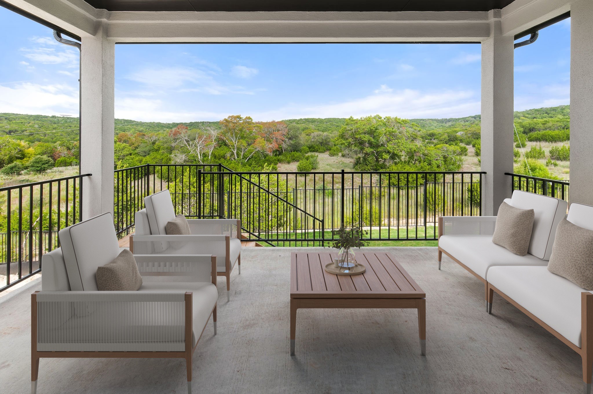 1045 Villa Rialto View Leander, TX 78641 - Photo 32 of 40 Balcony featuring a forest view and an outdoor living space