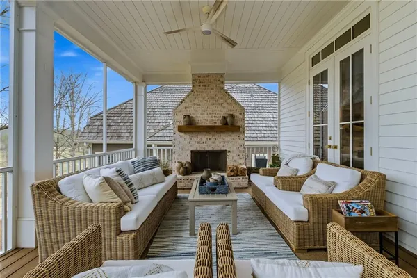 an aerial view of balcony and wooden fence