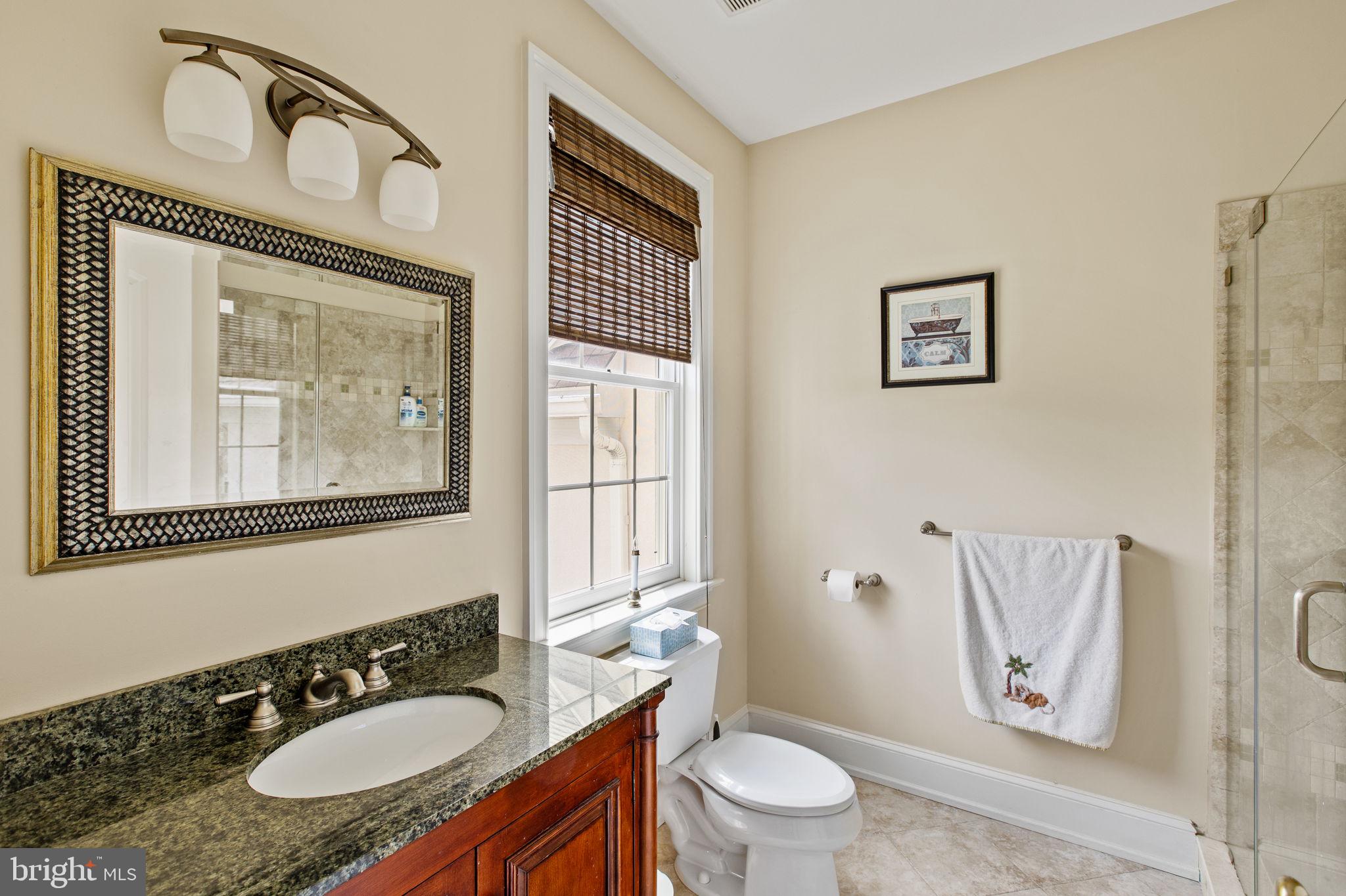 1519 Cedar Hill Road Lower Gwynedd, PA 19002 - Photo 50 of 95 a bathroom with a granite countertop sink mirror vanity and toilet