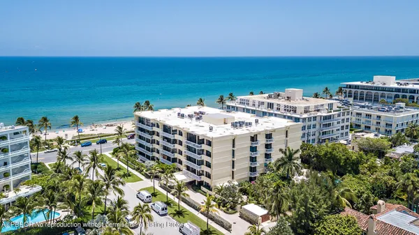 a view of a building with an ocean view