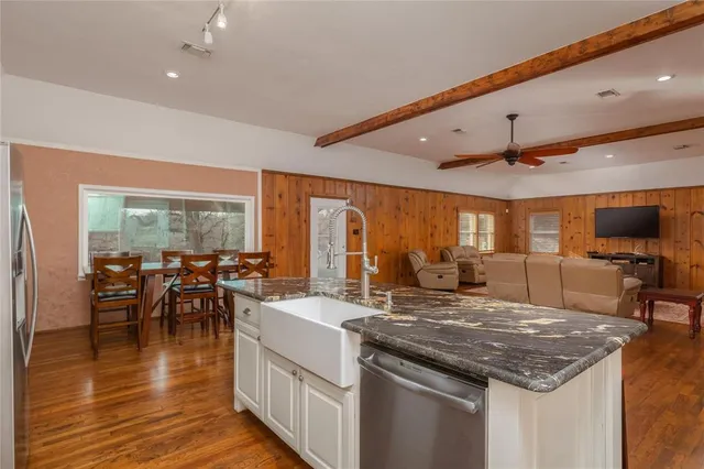 a kitchen with lots of counter top space