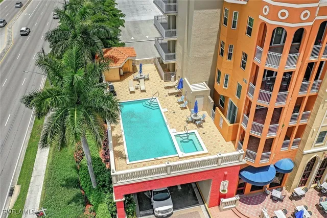 a view of a building with a street