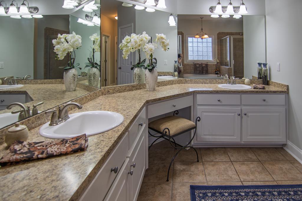 60 Roseanne Loop Hamilton, GA 31811 - Photo 31 of 54 a bathroom with a granite countertop sink a large mirror and a potted plant