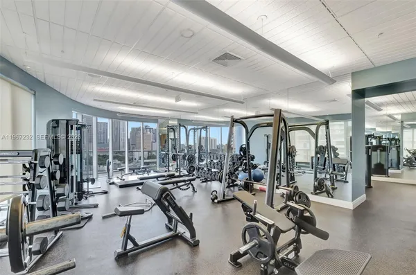 a view of a room with gym equipment