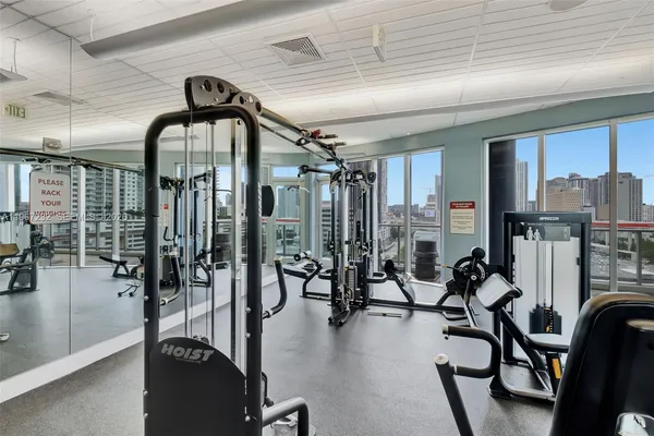 a view of a room with gym equipment