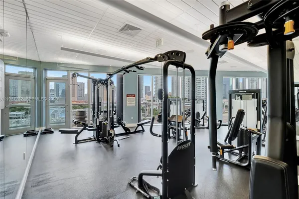 a view of a room with gym equipment
