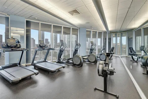 a view of a room with gym equipment