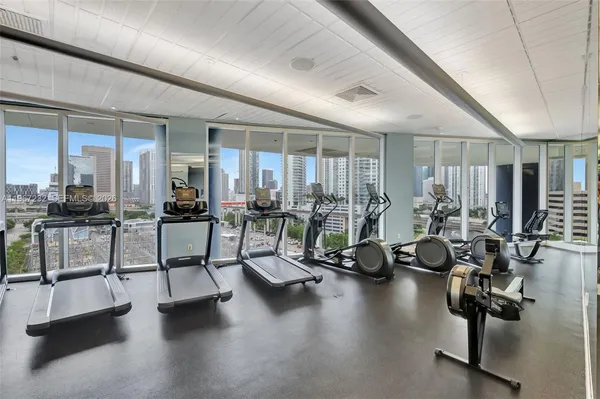 a view of a room with gym equipment