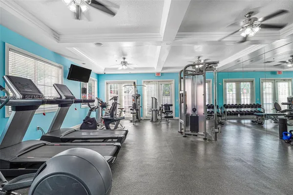 a view of a room with gym equipment