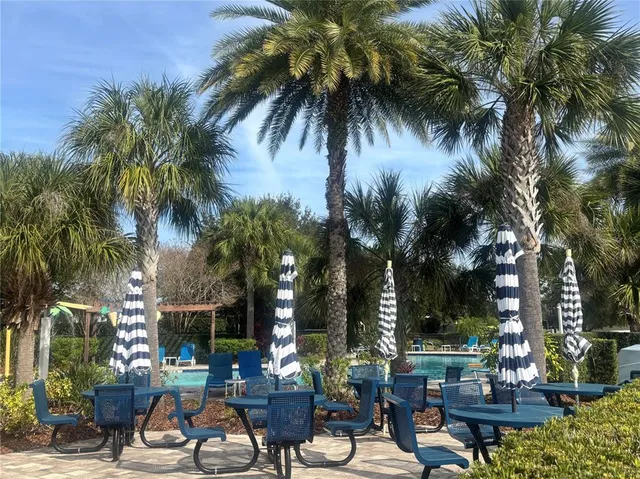 a view of a park with sign board