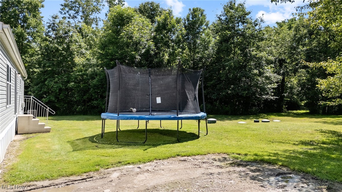 1467 Notman Road Deerfield, OH 44411 - Photo 21 of 37 View of grassy yard featuring a trampoline and view of scattered trees