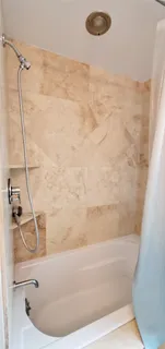 a bathroom with a bathtub