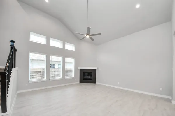 a living room with furniture potted plant and a fireplace