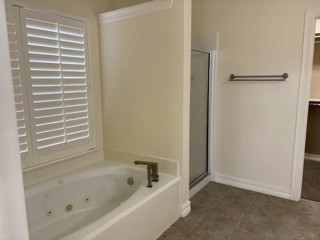 a bathroom with a bathtub