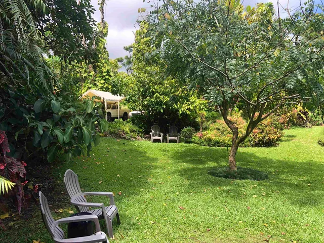 a view of a house with backyard and a car
