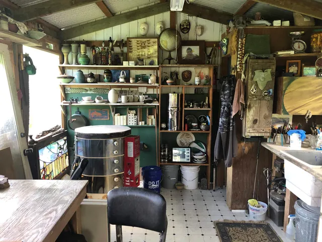 a view of a garden with a fountain