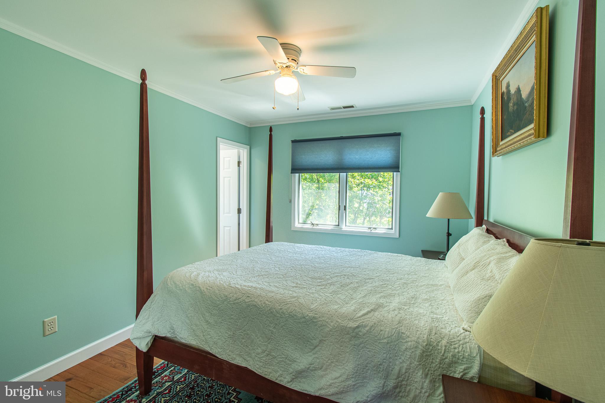 102 Jacks Point Road Oxford, MD 21654 - Photo 35 of 83 a bedroom with a bed and a chandelier