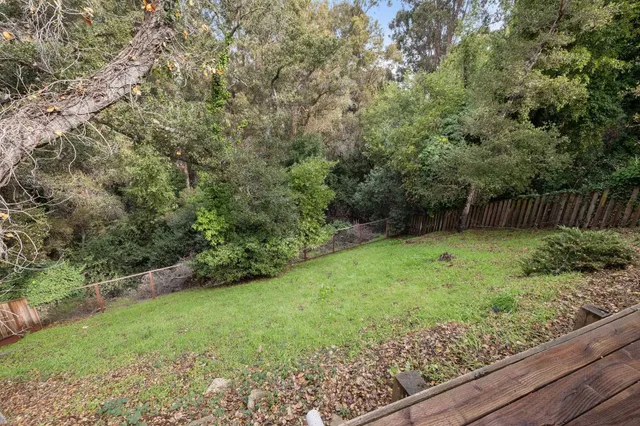 a view of a bench in a backyard