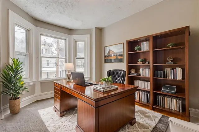 a living room with furniture window and book shelf