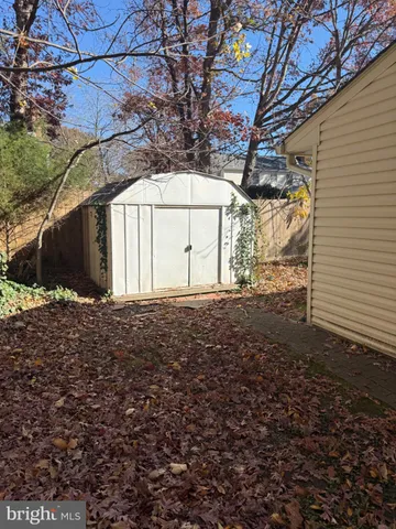 a view of a backyard with large trees