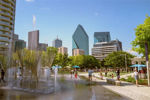 a view of a park with plants and trees