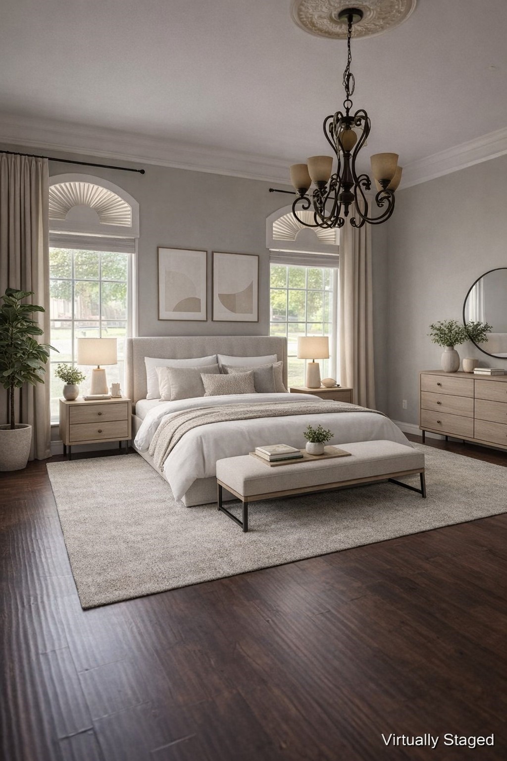 5710 Desert Oak Way Spring, TX 77379 - Photo 4 of 30 a spacious bedroom with a bed and a chandelier